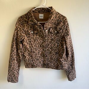 Kensie Leopard Print Cropped Jean Jacket size Medium